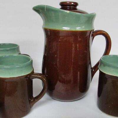 Vintage Red Wing Oomph Chocolate Set, Pitcher, Mugs, and Spice Shaker, Read Description