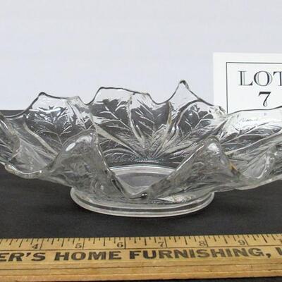 Vintage Clear Glass Oval Leaf Shaped Bowl