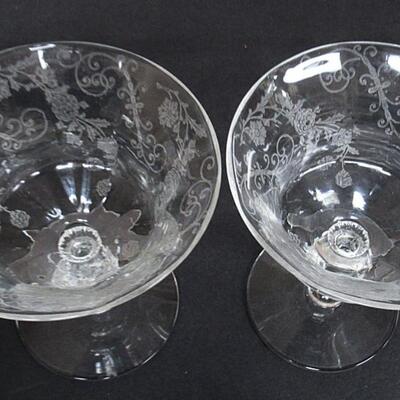 2 Vintage Cambridge Glass Elaine Etch Short Sherberts