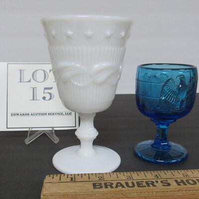 Vintage Stems: Imperial Glass Blue Eagle Wine, Fostoria Wistar Milk Glass Goblet