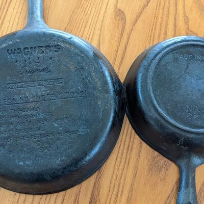 Wagner 89 Original and Made in USA No. 3 Cast Iron Skillets