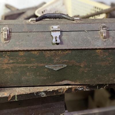Antique Tool Box with Tools, Folds Up Well