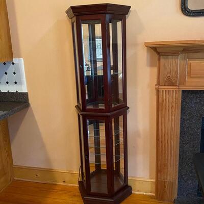 Wooden Lighted Mirrored Curio Cabinet