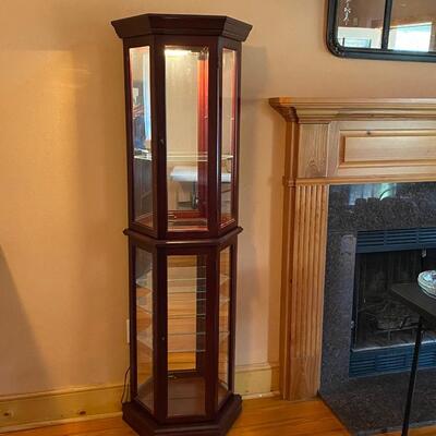 Wooden Lighted Mirrored Curio Cabinet