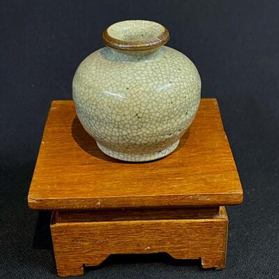 Miniature Japanese Crackle-Glaze ceramic seed pot