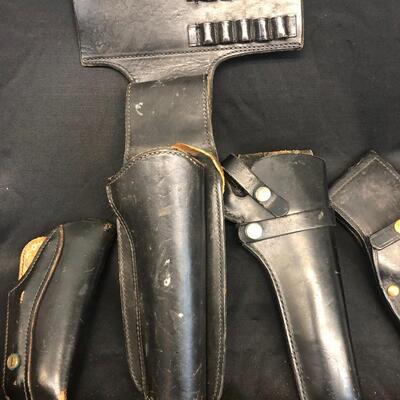 Lot of 9 Mixed Sizes of Black Leather Pistol Holsters 