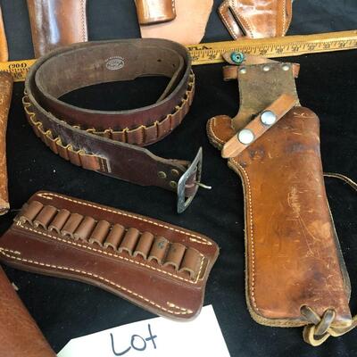 Mixed Lot of Brown Leather Pistol cases and Ammo Belts 
