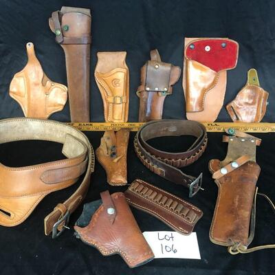 Mixed Lot of Brown Leather Pistol cases and Ammo Belts 