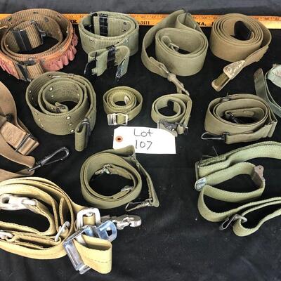 Mixed Lot of Military Belts, Straps, Etc
