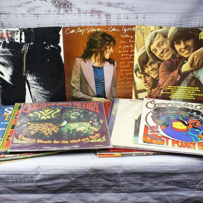 Vintage Lot of Records Original First Press of the Rolling Stones Sticky Fingers, The Monkees, Carly Simon, The Partridge Family & More