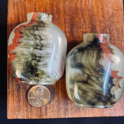 Pair of Lovely Antique Cast Glass Painted Snuff Bottles