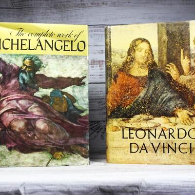 Pair of Large Coffee Table Art Books The Complete Works of Michelangelo & Leonardo Da Vinci