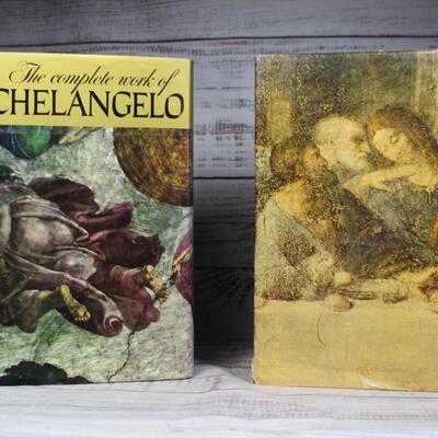 Pair of Large Coffee Table Art Books The Complete Works of Michelangelo & Leonardo Da Vinci