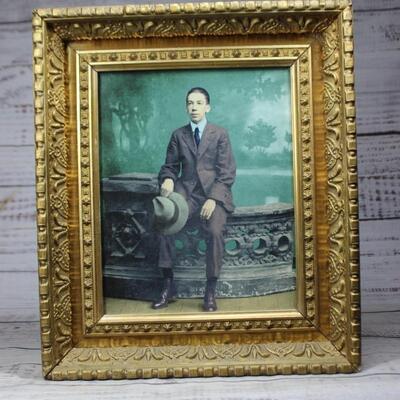 Vintage Gold Picture Frame with Photo of a Young Gentleman