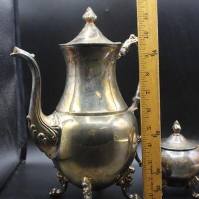 Antique Vintage Sheridan Silver Plate Three Piece Tea Set Pot Creamer Sugar Bowl