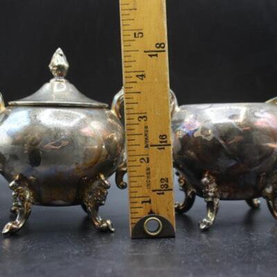 Antique Vintage Sheridan Silver Plate Three Piece Tea Set Pot Creamer Sugar Bowl