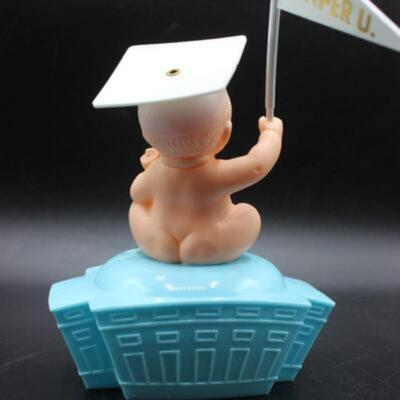 Vintage Retro Plastic Graduation Baby Thrift Hall Coin Bank with $5 bill