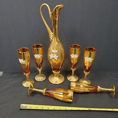 Czech Bohemian Heavy Gilded Stemware and Decanter