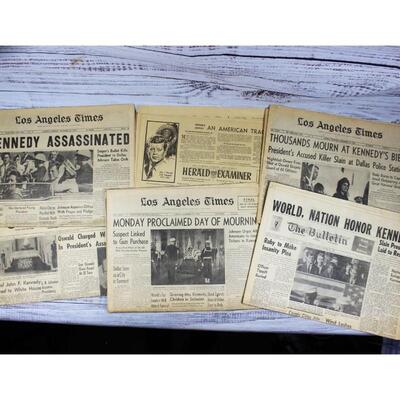 Lot of Vintage Robert F. Kennedy Assassination Breaking Headlines Newspaper Los Angeles Times, The Bulletin, & More