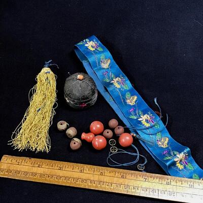 Mixed Lot - Antique Beads Spacers Tassel Ribbon Pin Cushion