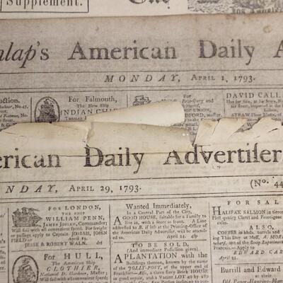Antique 18th and 19th Century Daily New York Tribune, Dunlap's American Daily Advertiser, The Los Angeles Times & More