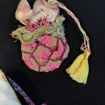Darling Antique Baby Slippers Fish Motif and Draw-string Purse