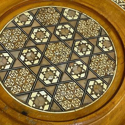 Inlaid Small Wood Round Side Table