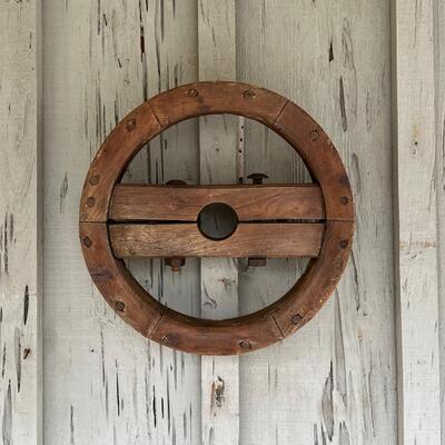 Antique Hanging Farm Pulley Wheel