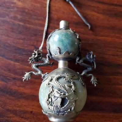 Double Gourd Jade and Silver Opium/Snuff bottle