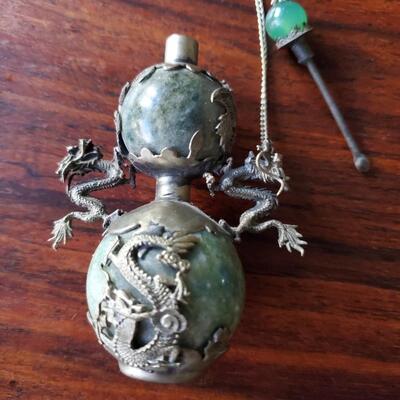 Double Gourd Jade and Silver Opium/Snuff bottle