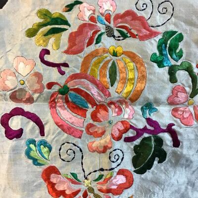 Antique Chinese Silk Flower Panel with borders