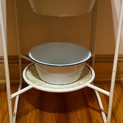 Vintage Metal Washstand With Porcelain Wash Bowls ~*See Details