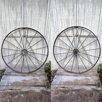Pair (2) ~ Antique Iron Wagon Wheels