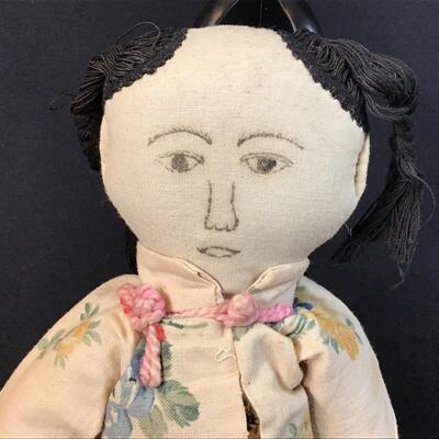 Pair of Antique Boy & Girl Chinese Cloth Dolls Hand Made Folky