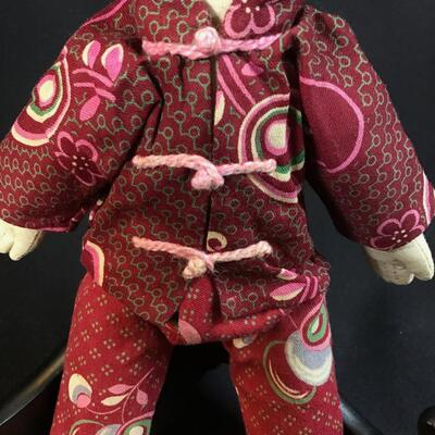 Pair of Antique Boy & Girl Chinese Cloth Dolls Hand Made Folky