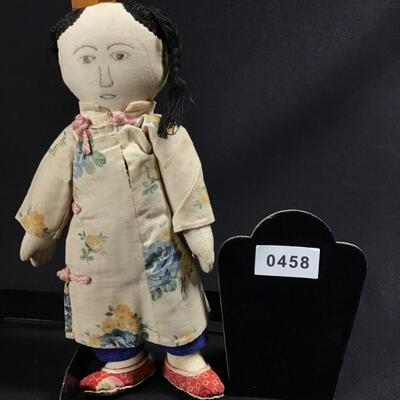 Pair of Antique Boy & Girl Chinese Cloth Dolls Hand Made Folky