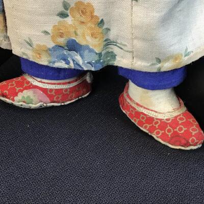 Pair of Antique Boy & Girl Chinese Cloth Dolls Hand Made Folky