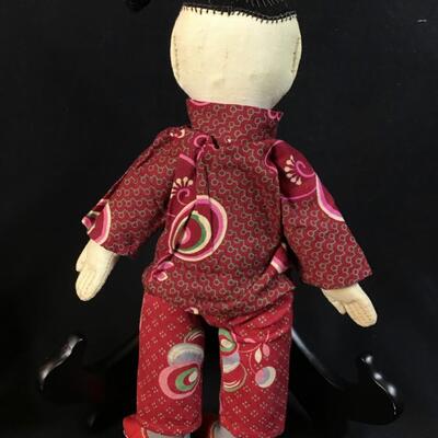 Pair of Antique Boy & Girl Chinese Cloth Dolls Hand Made Folky