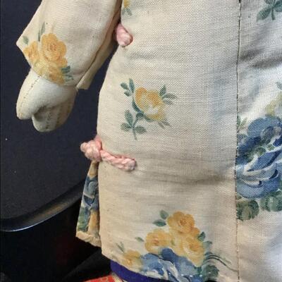 Pair of Antique Boy & Girl Chinese Cloth Dolls Hand Made Folky