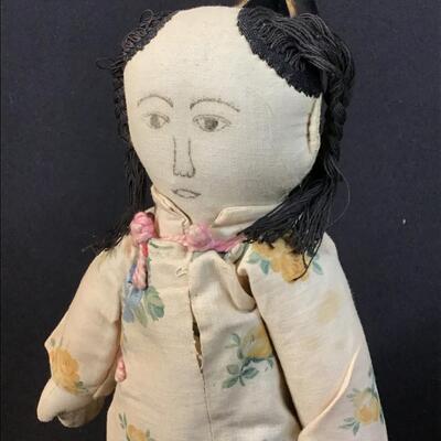 Pair of Antique Boy & Girl Chinese Cloth Dolls Hand Made Folky