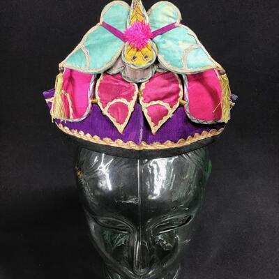 Mandarin Silk Childâ€™s Festive Hat with a Butterfly sweet hand made piece