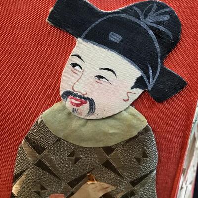 Antique Chinese Mythology Folding Silk Paneled Bin