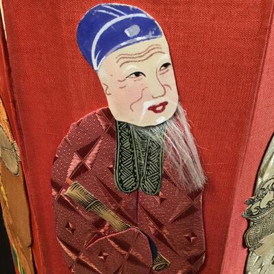Antique Chinese Mythology Folding Silk Paneled Bin