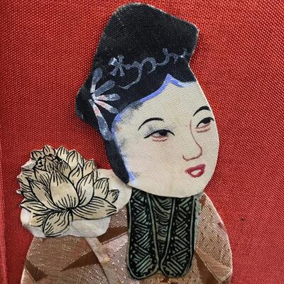 Antique Chinese Mythology Folding Silk Paneled Bin