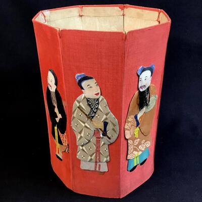 Antique Chinese Mythology Folding Silk Paneled Bin