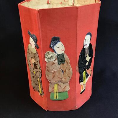 Antique Chinese Mythology Folding Silk Paneled Bin