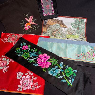 Assorted lot of 6 Vintage Embroidered Chinese Silks