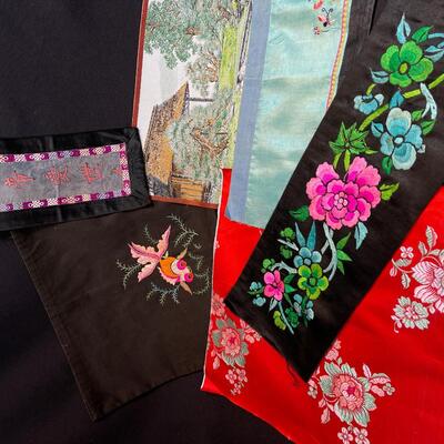 Assorted lot of 6 Vintage Embroidered Chinese Silks