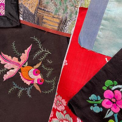 Assorted lot of 6 Vintage Embroidered Chinese Silks