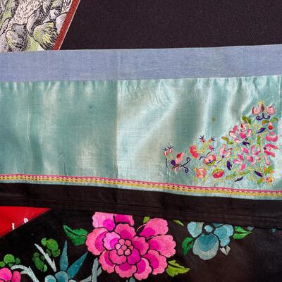 Assorted lot of 6 Vintage Embroidered Chinese Silks
